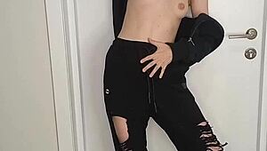 Man, check this sexy photoshoot backstage with a cute couple dancing in thongs!