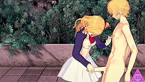 oshi no ko hoshino ruby gets blowjob handjob and cumshot in hentai