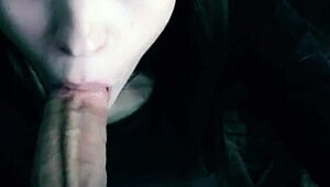 The guy has this beautiful brunette giving a blowjob and cumming on her face