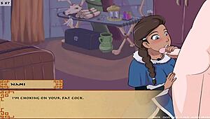 sloppy blowjob on big tits in anime hentai