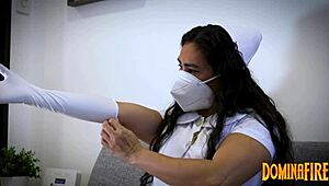 Nurse uses latex gloves for patient care in hospital