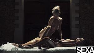 black beauty and sexy blonde oil up for lesbian fingering 😍