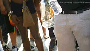 BBW turns up at Pride 2016 flashing cameltoe in panties outdoors