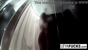 Leya Falcon Films Herself Masturbating in Steamy Shower with Big Tits