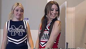 teens give intense interracial handjob and blowjob to monster cock