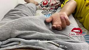 I gave my lover a FOOTJOB and didn't let him see the game - she has a big ASS and I FUCK her