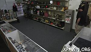 Bimbo Gets Rough Sex in Shop with Cock Sucking