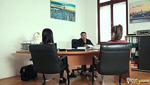 Old young threesome with beautiful girls