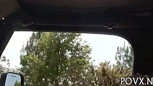 In this POV scene, a hairy pussy gets blowjob and cumshots.