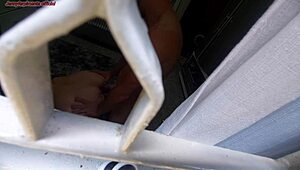 watching my half-brother fuck his wife through the window, rough and moaning in the bedroom.