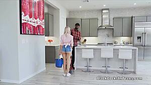 Teen cleaner pounded by owner's big black cock