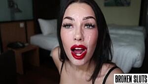 Man, her red lipstick deepthroat with no hands made such a mess on her face! 😜