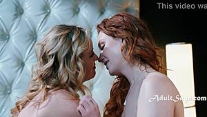 Long distance lesbo lovers trace new curves intensely.