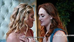 Long distance lesbo lovers trace new curves intensely.