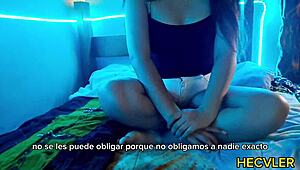 Latina teen interrupts transmission and strips for friend