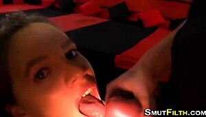 Kinky Whore Devours Cum in Wild European Group Bukkake Scene