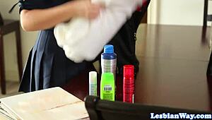 Stockinged milf and schoolgirl grind in hot 69 duo