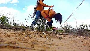 Indian and mexican couple fuck outdoors in the desert