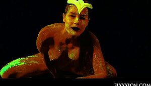 Adorable goddess glows while masturbating with toys