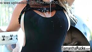 Samantha Bathes in Milk, Nude and Masturbating