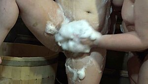 Wow, chubby milfs in shower with hairy pussies are so hot! 🛁