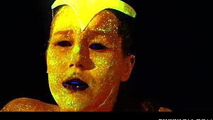 Adorable goddess glows while masturbating with toys