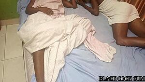 Fucked Best Friend in Birthday Threesome with Dark Skinny Pussies