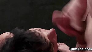 Man, this kinky bombshell slurps every cum load on her face after a wild blowbang!