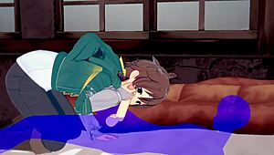 konosuba yaoi kazuma blowjob with cum in mouth