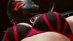 Skinny brunette in heels and bondage can't escape as ropes heat up her tits and ass!