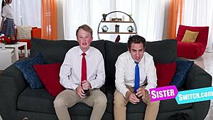 Dominating Stepsisters Blindfold And Swap Helpless Stepbros In Wild Group Action