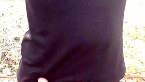 Outdoor stroll in the woods wearing sexy clothes and high heels