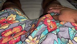 My hubby playing with his brown dick and ending up with a cumshot in slomo