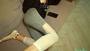 Skinny Neighbor Caught Masturbating In Torn Leggings