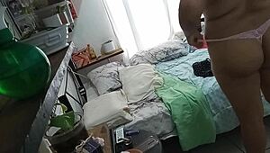 Chubby Mexican milf cleaning her room caught on hidden cam