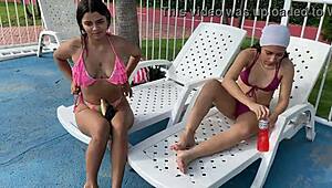 Big tits lesbian teen gets cum on face after blowjob