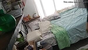 Chubby Mexican milf cleaning her room caught on hidden cam
