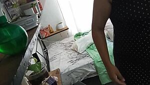 Chubby Mexican milf cleaning her room caught on hidden cam