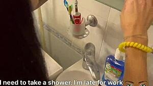 deepthroat fucking slobbering stepmom in shower