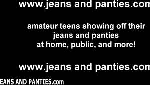 my tiny 18+ jean miniskirt barely covers panties