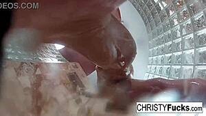 christy and dahlia enjoy big tits lesbian sex in hot shower with oral and ass play