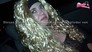 german young woman in public street scene