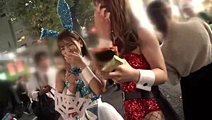 Ero bunny girl with tight ass lands in Shibuya for first Reiwa Halloween and happy sex.