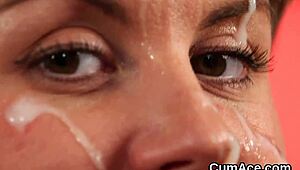 Wow! Sexy Centerfold Gets Cumshot on Her Face, Eating All the Load!