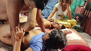 village girls engage in foursome sex with assfucking and anal riding