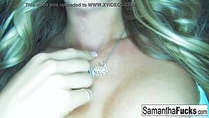 Samantha Teases With Her Big Tits And Blonde Hair