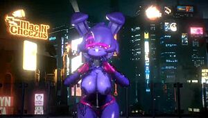 Bonnie from FNF performs a bonfie dance in 3D cartoon hentai style