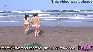 College coeds strip nude on a texas beach