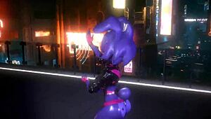 Bonnie from FNF performs a bonfie dance in 3D cartoon hentai style