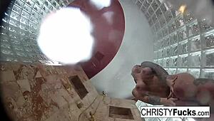 christy and dahlia enjoy big tits lesbian sex in hot shower with oral and ass play